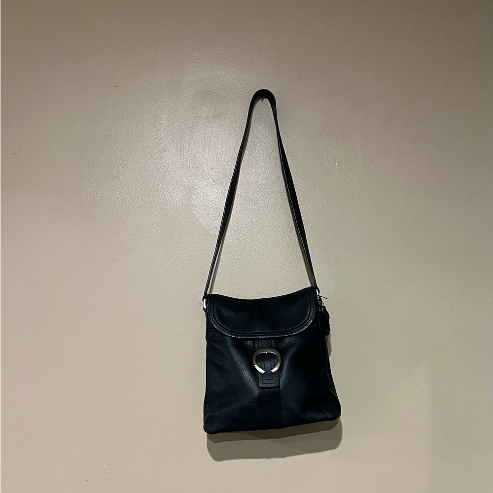 Rolf Genuine Leather Black Leather/PVC Shoulder Bag Great Preowned Condition